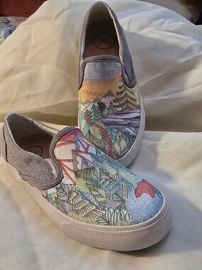 Inkkas Size 5 (women's) camping mountain landscape tapestry slip on sneakers
